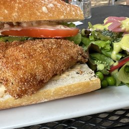 Cornmeal cod sandwich with side salad $17