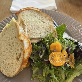 The Bungalow - Chicken, pesto, and cheese on sourdough, side salad. - Coffee & Tea Near Me - San Dimas, California