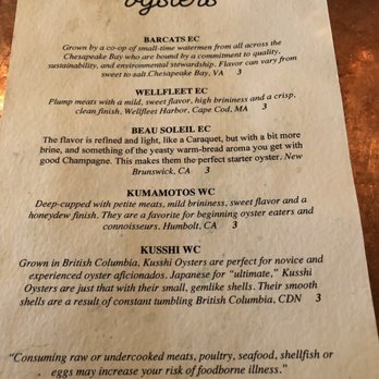 Bar Belly - Oysters menu (April 2019) - Jazz & Blues Near Me - New York, New York