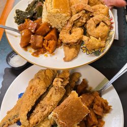 Southern Tree - Fried 8 Piece Shrimp Meal, 4 Piece Whitening Meal, collard greens, green beans, Mamas Yams, cornbread