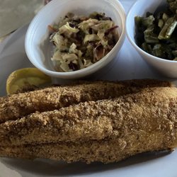 Credeur's Cajun Cook'n - Fried catfish, green beans and coleslaw