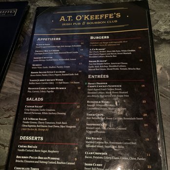 A.T. O'Keeffe's - Menu - Irish Pub Near Me - Boston, Massachusetts