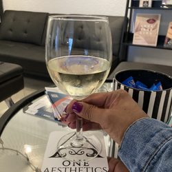 One Aesthetics - Complimentary wine as I waited for my treatment