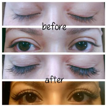 Golden Island Spa - My eyes before and after the eye lashes extensions! - Eyelash Service Near Me - Ontario, California