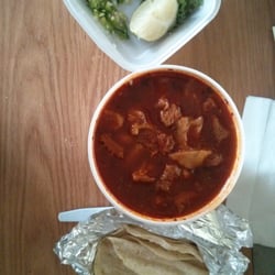100% Tacos - Large bowl of menudo with the fixin's. Served on Saturdays only, despite what the menu says.