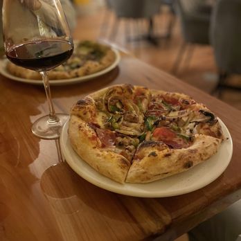Penzo Pizza - The Vincenzo Special Pizza and a glass of Cabernet Sauvignon - Pop-Up Restaurants Near Me - Montpelier, Vermont Penzo Pizza - The Vincenzo Special Pizza and a glass of Cabernet Sauvignon - Pop-Up Restaurants Near Me - Montpelier, Vermont
