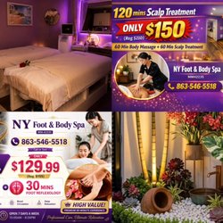 NY Foot & Body Spa - 120 mins scalp treatment with body massage only $ 150 ( Reg $ 210 ) , hot stone & essentials oils for free