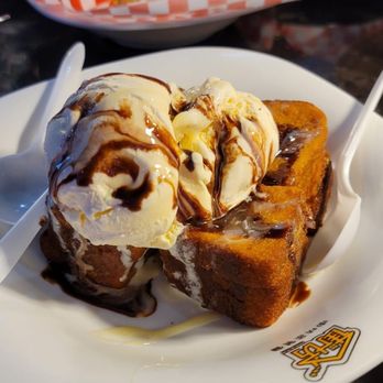 Local Cafe - French Toast a la mode A sliver of mild peanut butter spread inside - Chinese Near Me - Fremont, California