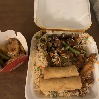 Panda Express - 2 item combo (coupon was for a free meat). Honey sesame strips and beef with fried rice and spring rolls. - Chinese Near Me - Woodbridge, New Jersey Panda Express - 2 item combo (coupon was for a free meat). Honey sesame strips and beef with fried rice and spring rolls. - Chinese Near Me - Woodbridge, New Jersey