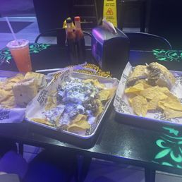 Burritos and nachos, strawberry lemonades Burritos and nachos, strawberry lemonades