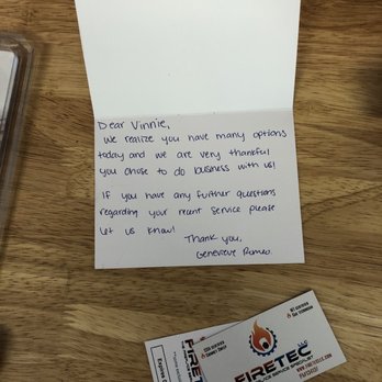 FireTec - Thank you card - Fireplace Services Near Me