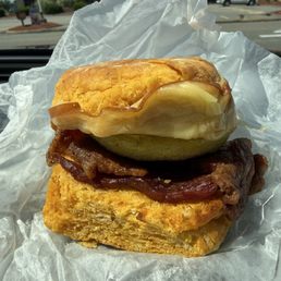 Bacon, Egg and Cheese on a Sweet Potato Biscuit