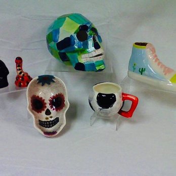 Just A Glazin - Skull (back middle) and soccer ball mug (lower right) - Paint-Your-Own Pottery Near Me - Saint Cloud, Florida