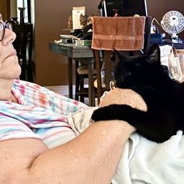 One of the last days she was able to sleep on top of her owner, something they both enjoyed very much. One of the last days she was able to sleep on top of her owner, something they both enjoyed very much.