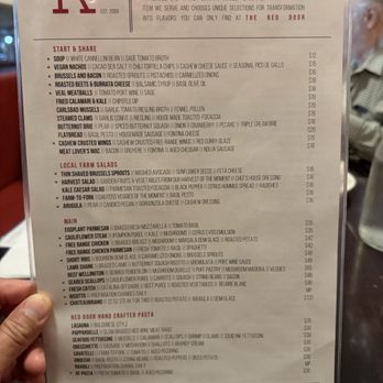 The Red Door - Front on menu: apps and meals - Cocktail Bars Near Me - San Diego, California The Red Door - Front on menu: apps and meals - Cocktail Bars Near Me - San Diego, California