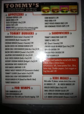 Menu photo 8 Tommy's Hamburgers Fort Worth, TX