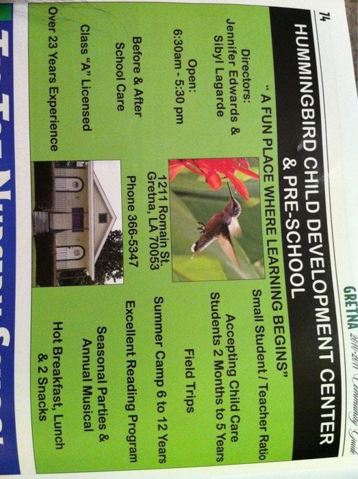 Hummingbird Day Care Center - childcare center in Gretna, LA
