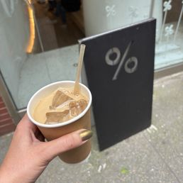 Exterior outside entrance of % Arabica - Midtown - Iced Kyoto latte - New York, New York Exterior outside entrance of % Arabica - Midtown - Iced Kyoto latte - New York, New York