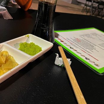 Kats Sushi - Generous amount of wasabi and ginger with my handmade chopstick rest. - Sushi Bars Near Me - Honolulu, Hawaii Kats Sushi - Generous amount of wasabi and ginger with my handmade chopstick rest. - Sushi Bars Near Me - Honolulu, Hawaii