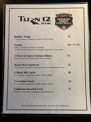 Menu photo 1 Turn 12 Monterey, CA Menu photo 1 Turn 12 Monterey, CA