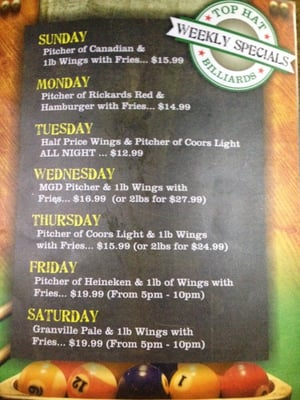 Menu photo 1 Top Hat Billiards Sault Ste. Marie, ON