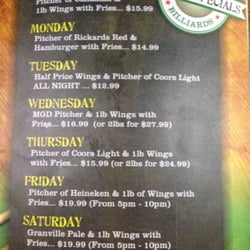 Top Hat Billiards - Nightly specials..