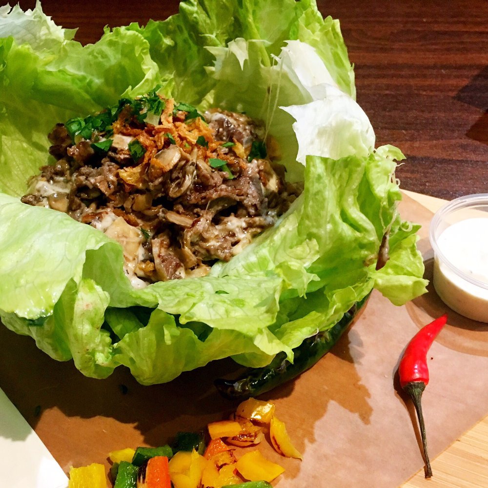 Philly cheesesteak in lettuce wrap Philly cheesesteak in lettuce wrap