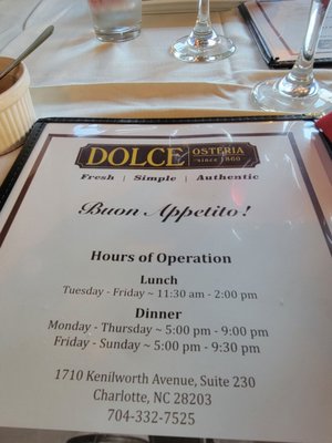 Menu photo 3 Dolce Osteria Charlotte, NC