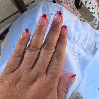 Nails By Thuy - I asked for pink nail bed, almond shape & red French tips and Thuy made my REAL nails look like beautiful fake acrylics ...love love love!!! - Nail Salons Near Me - Palo Alto, California