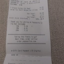 Receipt for Pappasito's