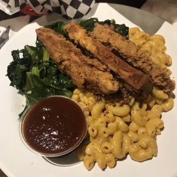 Hogtown Vegan - Southern Plate, unchicken, mac and "cheese", and collard greens ($14) - Vegan Near Me - Toronto, Ontario Hogtown Vegan - Southern Plate, unchicken, mac and "cheese", and collard greens ($14) - Vegan Near Me - Toronto, Ontario