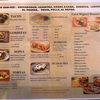 Tacos Casa Miguel - Menu 1/2 - Tex-Mex Near Me - Kernersville, North Carolina Tacos Casa Miguel - Menu 1/2 - Tex-Mex Near Me - Kernersville, North Carolina
