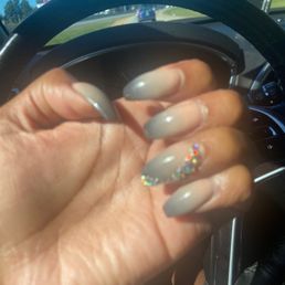 Black ombré sns "coffin" shape these are my nails no tips