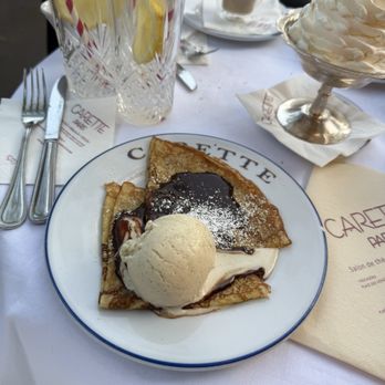 Carette - Chocolate crepes with vanilla ice cream. And yes I did add the Chantilly cream on my crepes. - Tea Rooms Near Me - Paris, 75 Carette - Chocolate crepes with vanilla ice cream. And yes I did add the Chantilly cream on my crepes. - Tea Rooms Near Me - Paris, 75