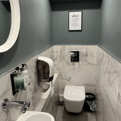 Moksha Caffe - Narrow but very nice restrooms with good soap and lotion