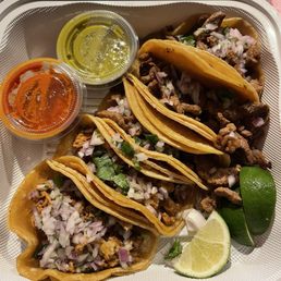 Three asada and 2 carnitas tacos! Three asada and 2 carnitas tacos!