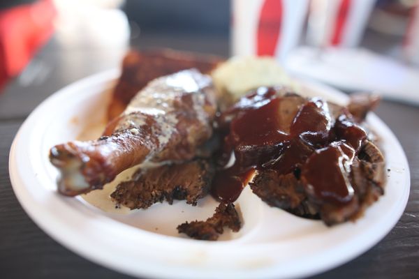 Photo of Pioneer Saloon - Goodsprings, NV, US. The brisket was cold, but tasted good. The chicken was cold, hard, and disgusting.