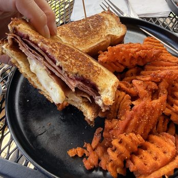 Old Mill Cafe - Marionberry and Brie sandwich with sweet potato waffle fries - Breakfast & Brunch Near Me - Carlsborg, Washington