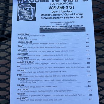 Grap's Burgers & Brews - New 2023 menu - Burgers Near Me - Belle Fourche, South Dakota