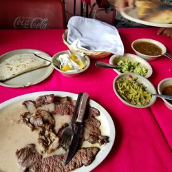La Güera - Carne asada, refried beans, guacamole,  cactus salad, quesadilla and horchata!