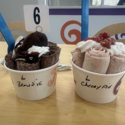 Rollup Ice Cream & Eatery - Brownie batter and cherry pie rollup, decadent.