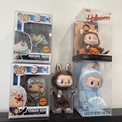 Evasive Studio - 2 Demon Slayer Funko Chase Pops, Exciting Macaron Labubu Secret Chestnut Cocoa, Halloween Pumpkin Labubu, Hide and Seek Singapore Labubu