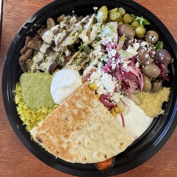 Pita & Basil - Bowl - half gyro and half Falafel - Mediterranean Near Me - Bellflower, California Pita & Basil - Bowl - half gyro and half Falafel - Mediterranean Near Me - Bellflower, California
