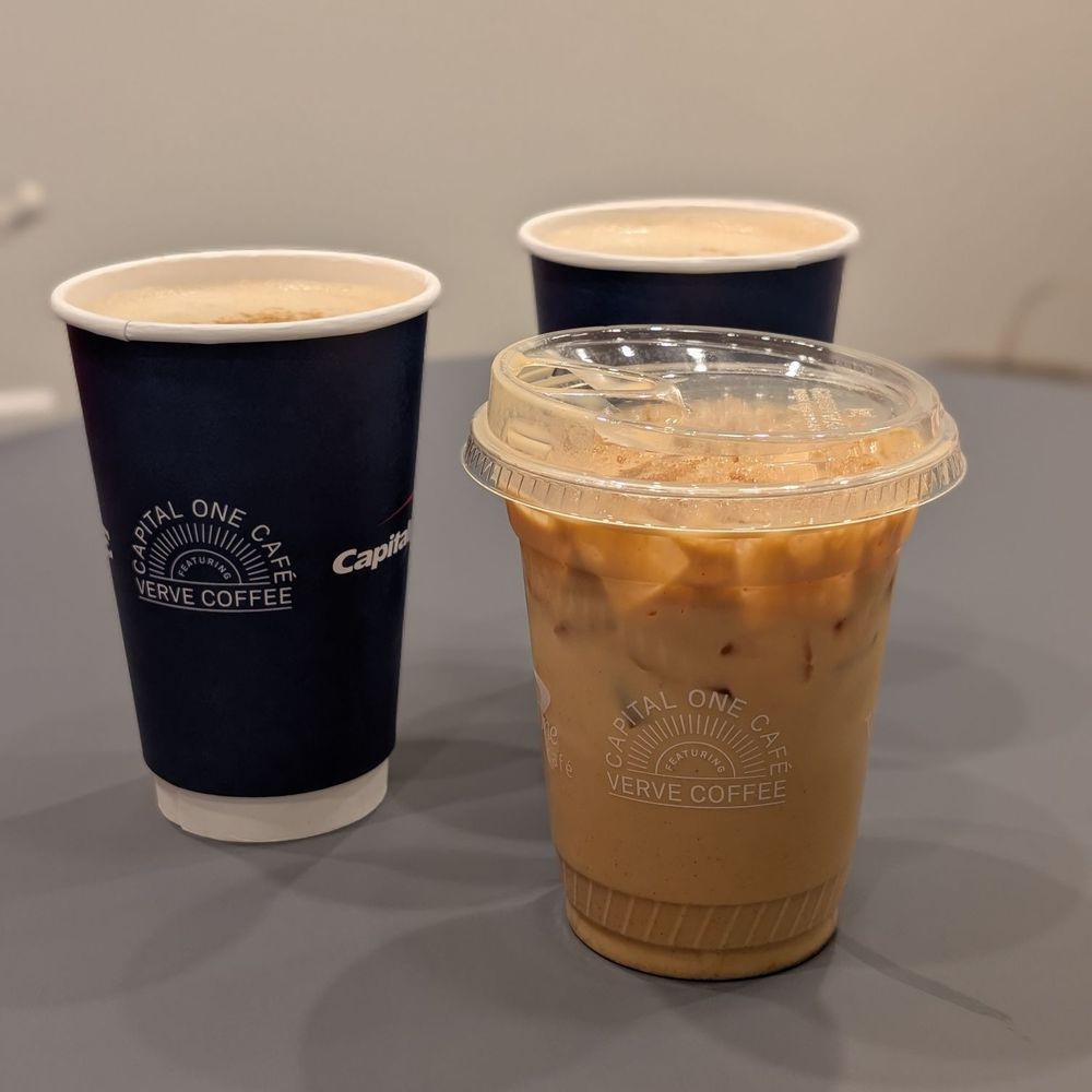 Iced pumpkin latte and hot pumpkin lattes (seasonal)