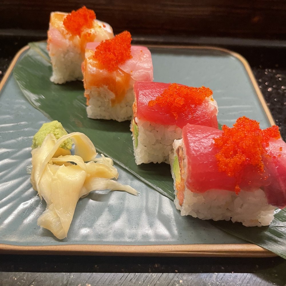 Kimura - Trico Roll- Topped with Masago Eggs - Japanese Near Me - New York, New York Kimura - Trico Roll- Topped with Masago Eggs - Japanese Near Me - New York, New York