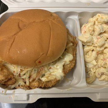 Dixie Grill - Pickle brine chicken sandwich, comes with mac salad - Southern Near Me - Aiea, Hawaii Dixie Grill - Pickle brine chicken sandwich, comes with mac salad - Southern Near Me - Aiea, Hawaii