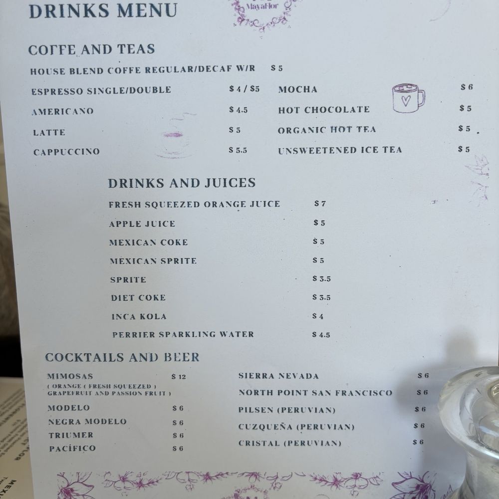 Drinks menu Drinks menu