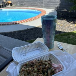 Medium Poke Bowl  protein ahí tuna, spicy tuna and salmon.  #5 sauces