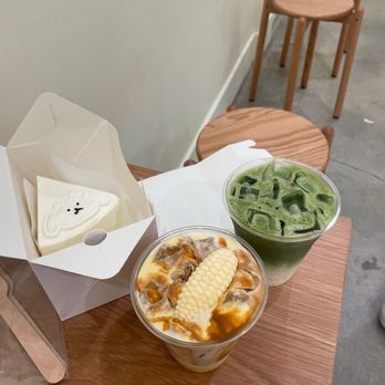 Harucake - Soosoo corn latte + banana matcha latte + milk cream cake :3 - Coffee & Tea Near Me - Los Angeles, California Harucake - Soosoo corn latte + banana matcha latte + milk cream cake :3 - Coffee & Tea Near Me - Los Angeles, California