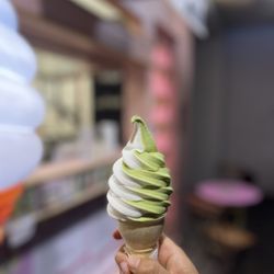 Bon Crepe - Matcha Vanilla Twist Soft Serve in a Cone